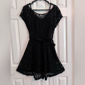 Forever 21  2-piece black lace dress with rose sash. Size S/P. Like New